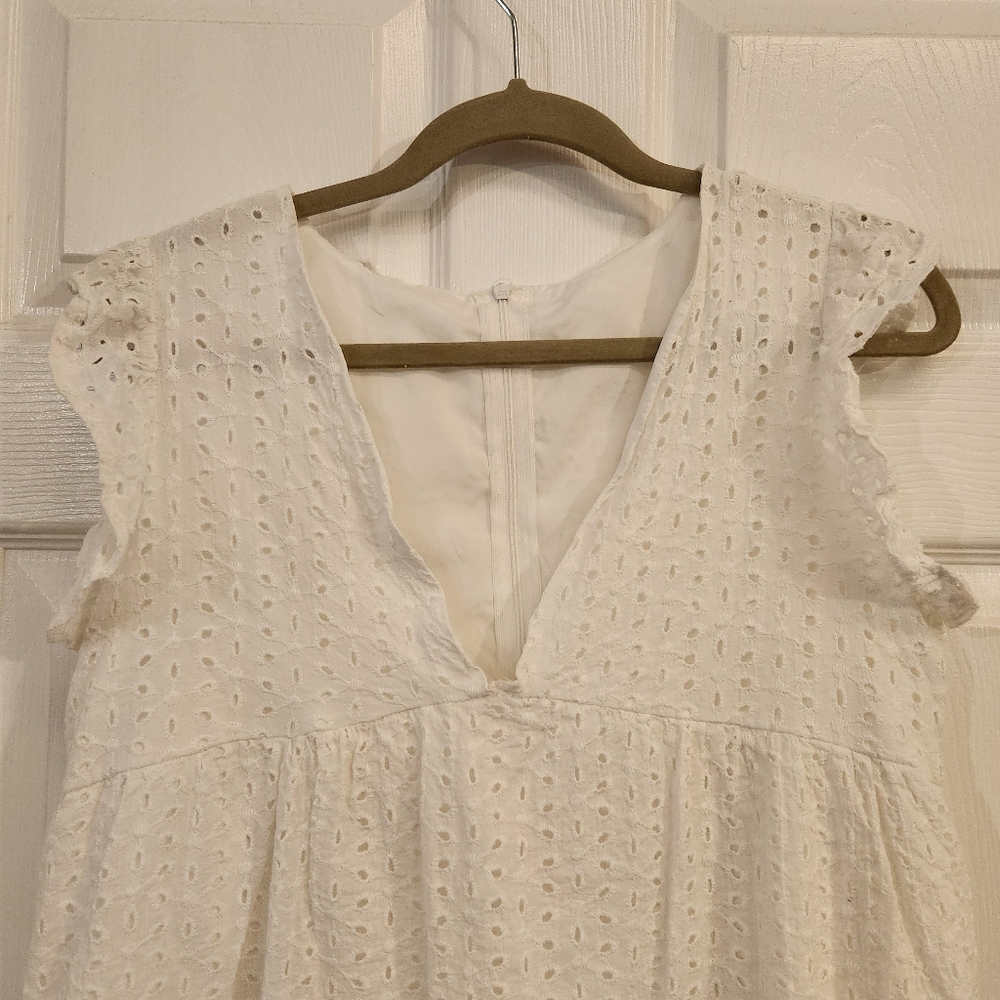 White Eyelet Sleeveless Sun Dress With Built In Shorts And Pockets - Picture 2 of 11